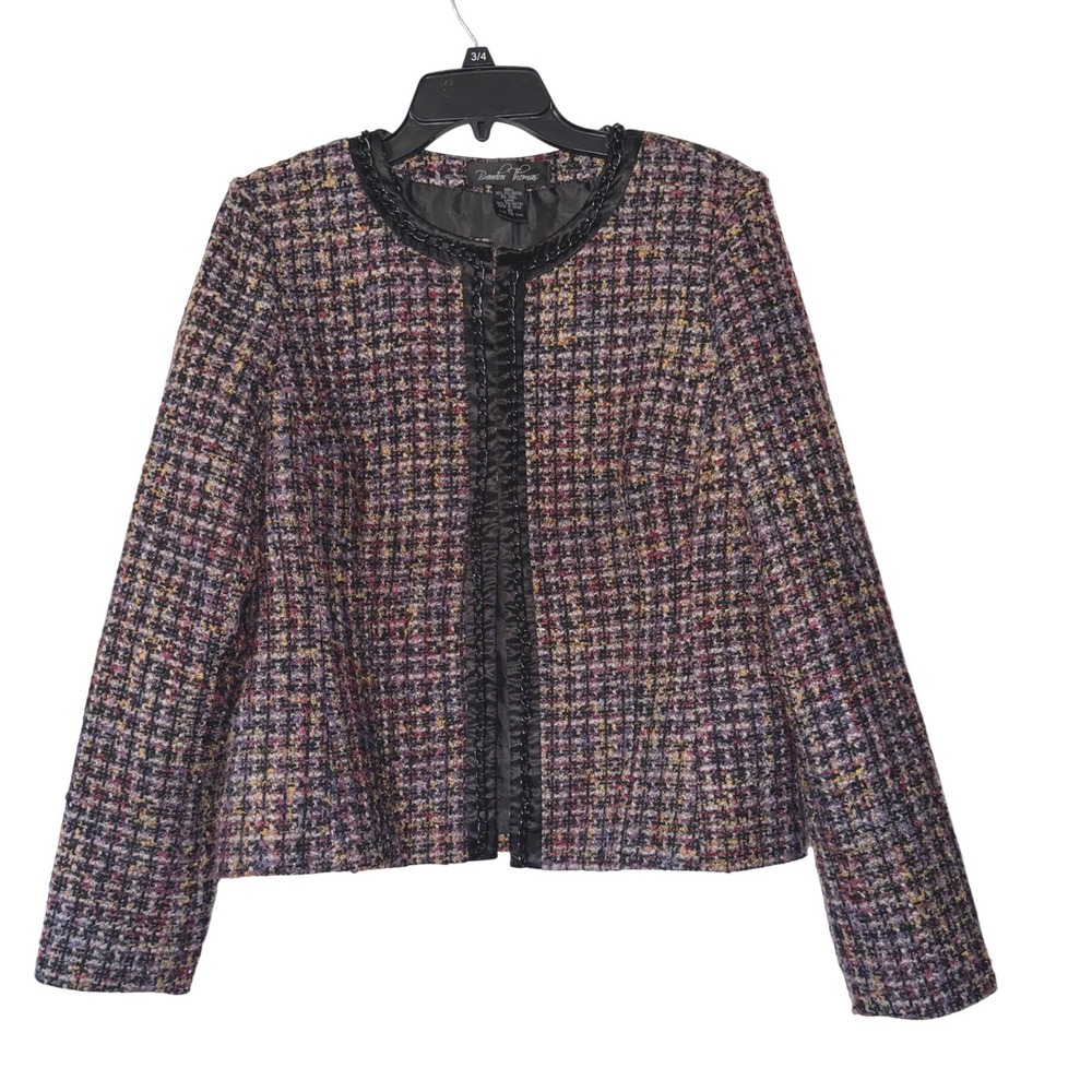 Brandon‎ Thomas Multi Color Tweed Chain Trim Blazer Jacket Womens Purple Gold 12